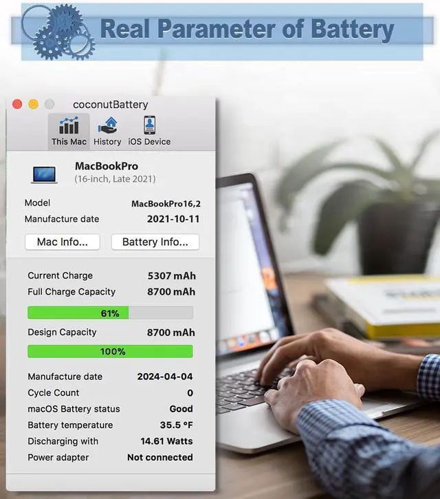 Alt view image 4 of 6 - A2527 Battery Replacement for MacBook Pro 16Inch A2485 A2780 M1M2 2021 2023 | 8700mAh Macbook Pro 16 Inch A2485 A2780 Battery with Grade A Imported Cells, Low Heat Loss (EMC 3651 8103)