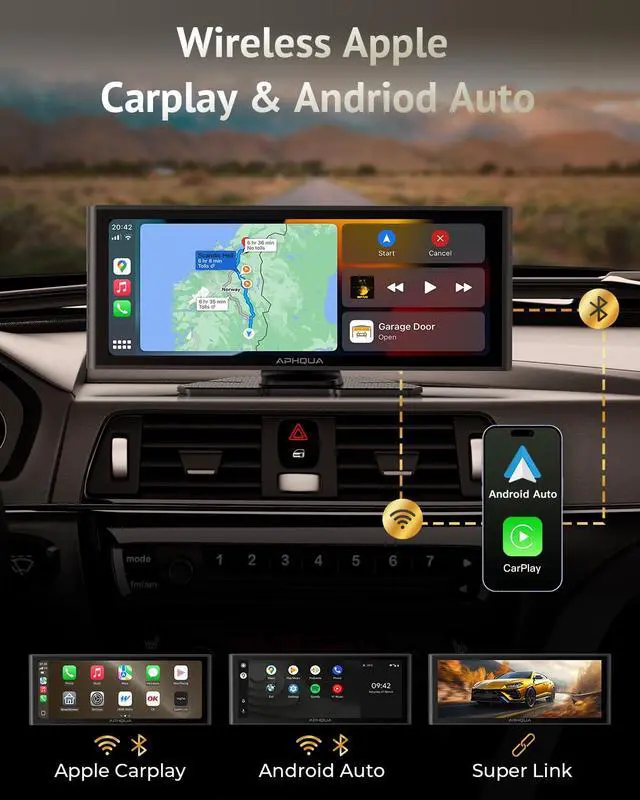 Alt view image 2 of 7 - 10.26" Carplay Screen for Apple Carplay & Android Auto with Dash Cam | 1080p Backup Camera, Split Scree, Wireless Car Play Car Audio Receivers GPS Navigation, Mirror Link, Bluetooth,FM, Siri
