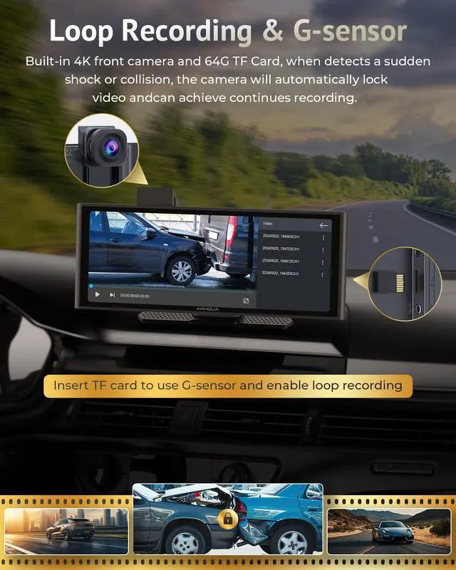 Alt view image 4 of 7 - 10.26" Carplay Screen for Apple Carplay & Android Auto with Dash Cam | 1080p Backup Camera, Split Scree, Wireless Car Play Car Audio Receivers GPS Navigation, Mirror Link, Bluetooth,FM, Siri