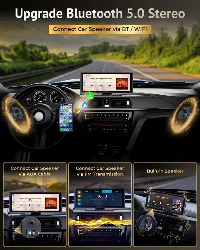 Alt view image 6 of 7 - 10.26" Carplay Screen for Apple Carplay & Android Auto with Dash Cam | 1080p Backup Camera, Split Scree, Wireless Car Play Car Audio Receivers GPS Navigation, Mirror Link, Bluetooth,FM, Siri