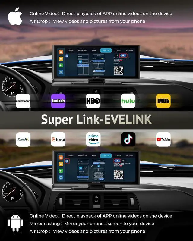 Alt view image 7 of 7 - 10.26" Carplay Screen for Apple Carplay & Android Auto with Dash Cam | 1080p Backup Camera, Split Scree, Wireless Car Play Car Audio Receivers GPS Navigation, Mirror Link, Bluetooth,FM, Siri