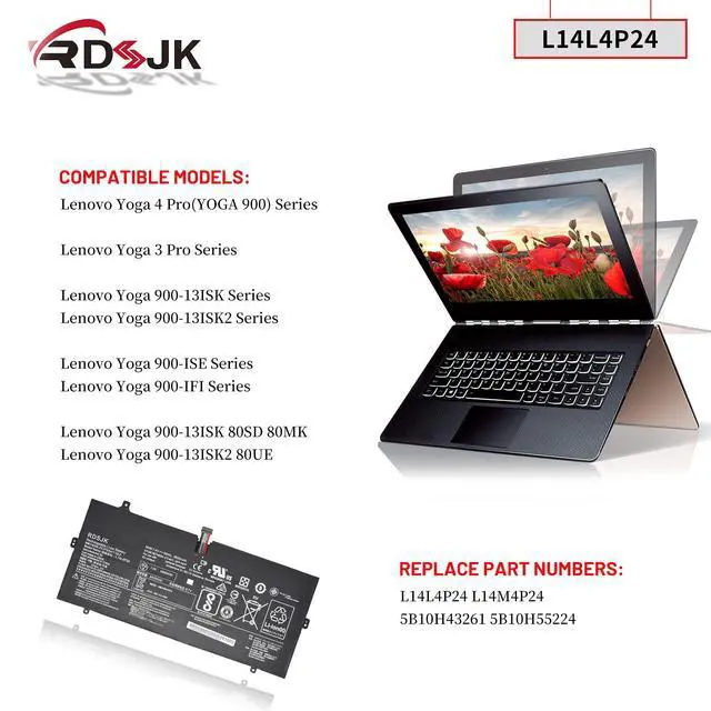 Alt view image 3 of 7 - L14L4P24 L14M4P24 Laptop Battery for Lenovo Yoga 900 900-13ISK 900-131SK 900-13ISK2 900-IFI 900-ISE Yoga 3 Pro 4Pro 4 Pro 900 900-13ISK 80MK 80SD 900-13ISK2 80UE Series 5B10H43261 5B10H55224 7.5V 66Wh