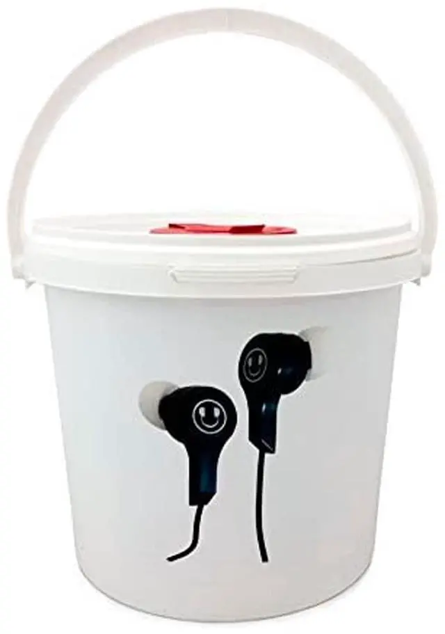 Main image of Bucket of Bulk Earbuds 100 Pack Smiley Stereo Earbuds