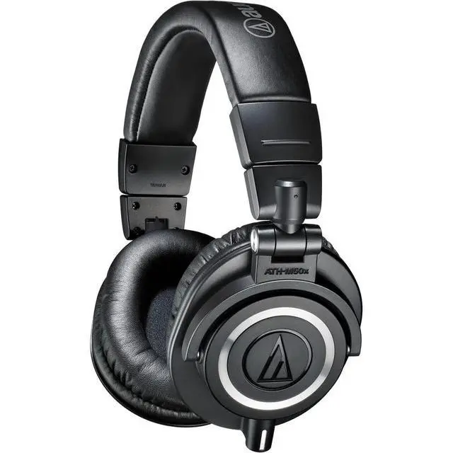 Alt view image 2 of 7 - ATH-M50x Professional Studio Monitor Headphones, Black + Microfiber Cleaning Cloth + Headphone Stand + Headphone CASE + Goby Labs Headphone Cleaner 4 fl oz