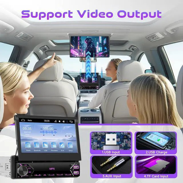 Alt view image 4 of 7 - Single Din Flip Out Car Stereo Bluetooth 7 Inch Retractable Touch Screen Car Radio 1 Din Mirror Link/FM/EQ USB/Type-C/AUX SWC, Car Audio Receiver MP5 Multimedia Player with Backup Camera