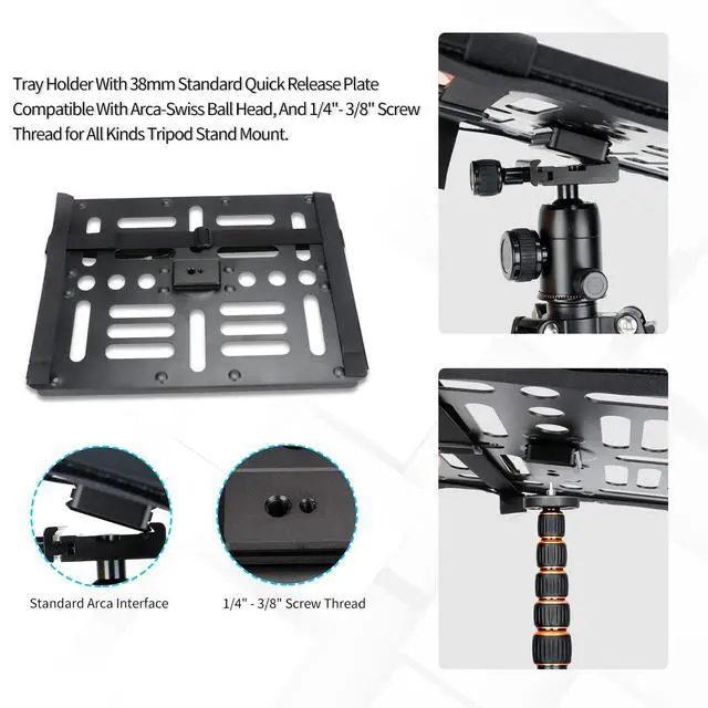 Alt view image 4 of 6 - Laptop Notebook Pallet Projector Tray Holder with 1/4" & 3/8" Threads, Arca Swiss Plate for Tripod Stand Mount Use in Stage Meeting Rooms Lecture Halls 15.4" x 11" (Tripod Not Included)