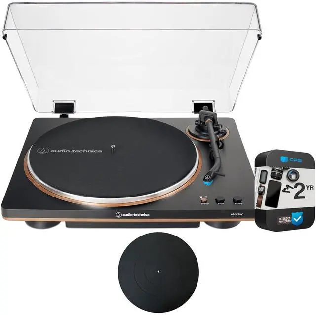 Main image of AT-LP70X-BZ Fully Automatic Belt-Drive Turntable, Black/Bronze Bundle with 2 YR CPS Enhanced Protection Pack & Deco Gear 12" Silicone Rubber Turntable Platter Mat