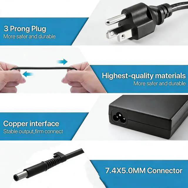 Alt view image 4 of 6 - 150W 7.4×5.0mm Charger Fit for HP Thunderbolt Dock G2 G4 Power Cord | Compatible HP 120W Dock G4 4J0A2AA G2 2UK37AA G2 HSN-IX01, 677762-001 693709-001 AC Charger