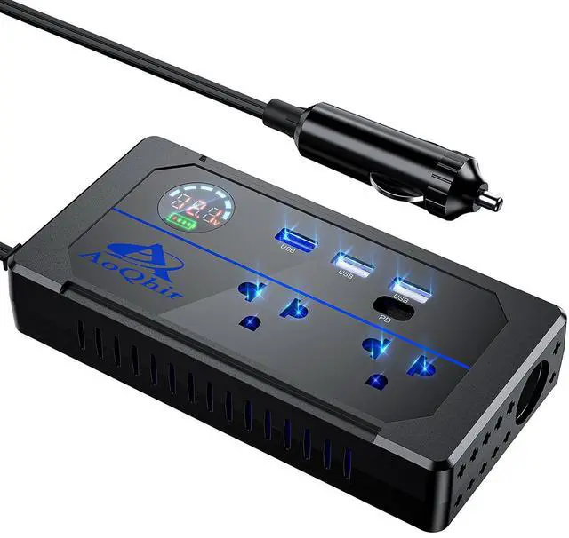 Main image of Car Inverter 200W DC12V to AC100V Converter, 3 USB Ports with QC3.0 Fast Charging, TYP-C Support, Smart Display, Multi-Protection, Car Power Inverter for Charging & Power Supply
