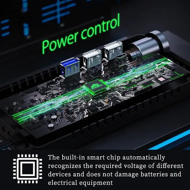 Alt view image 6 of 7 - Car Inverter 200W DC12V to AC100V Converter, 3 USB Ports with QC3.0 Fast Charging, TYP-C Support, Smart Display, Multi-Protection, Car Power Inverter for Charging & Power Supply
