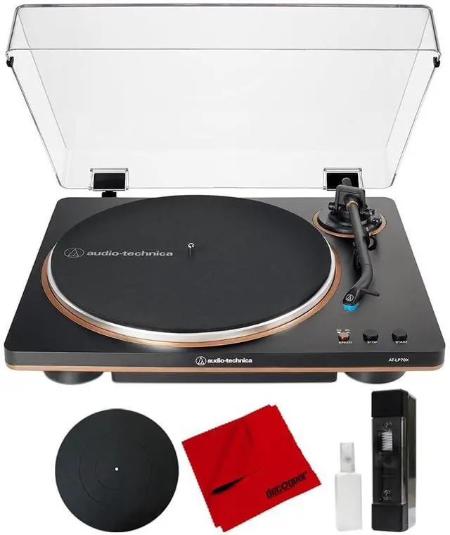Main image of AT-LP70X-BZ Fully Automatic Belt-Drive Turntable Black/Bronze Bundle with Deco Gear 12 inch Rubber Platter Mat, Cleaning Fluid System and Cleaning Cloth