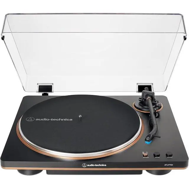 Alt view image 2 of 7 - AT-LP70X-BZ Fully Automatic Belt-Drive Turntable Black/Bronze Bundle with Deco Gear 12 inch Rubber Platter Mat, Cleaning Fluid System and Cleaning Cloth