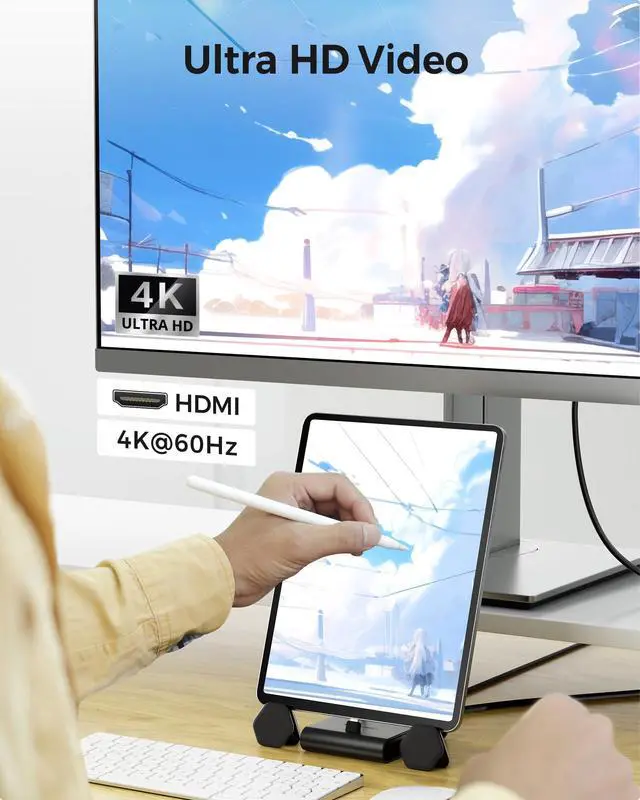 Alt view image 2 of 7 - 5-in-1 iPhone 16/15 USB C Hub, 4K@60Hz HDMI | iPad Docking Stand, Gigabit Ethernet, USB-A 3.2 Port, 100W PD, Compatible with iPad Pro, Galaxy S23 Ultra