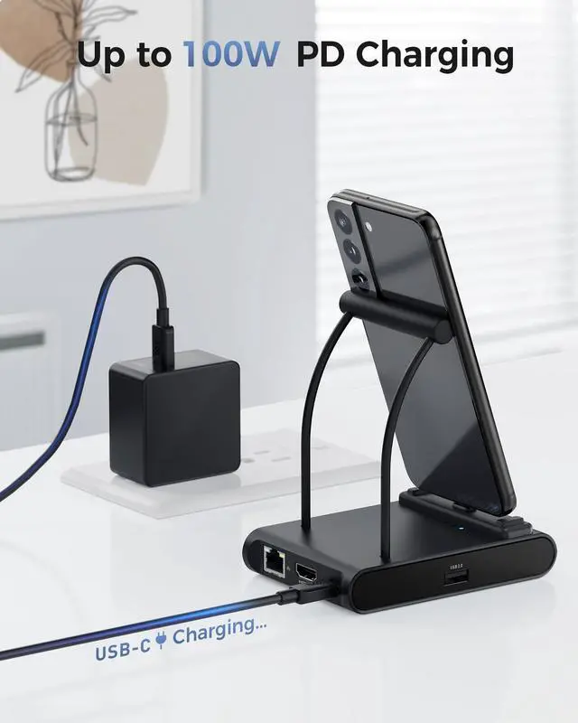 Alt view image 6 of 7 - 5-in-1 iPhone 16/15 USB C Hub, 4K@60Hz HDMI | iPad Docking Stand, Gigabit Ethernet, USB-A 3.2 Port, 100W PD, Compatible with iPad Pro, Galaxy S23 Ultra