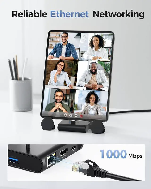 Alt view image 5 of 7 - 5-in-1 iPhone 16/15 USB C Hub, 4K@60Hz HDMI | iPad Docking Stand, Gigabit Ethernet, USB-A 3.2 Port, 100W PD, Compatible with iPad Pro, Galaxy S23 Ultra