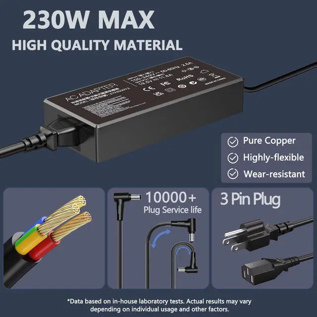 Alt view image 6 of 7 - 230W for Asus Laptop Charger Replacement 19.5V 11.8A Compatible with Rog Zephyrus M GU501G GU501 GU502 GU501GM GU502GV Asus ROG Strix G15 G512 G17 G7 Gaming Laptop Power Adapter Cord