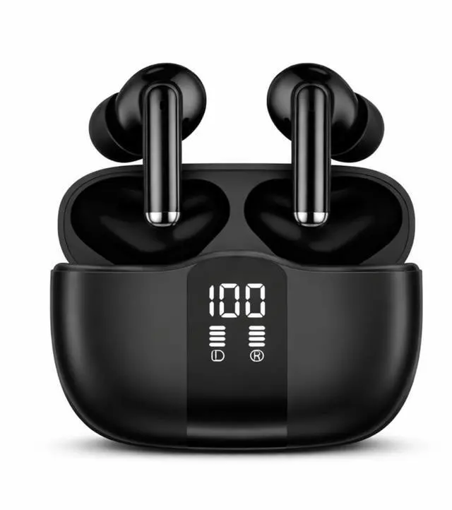 Main image of Hybrid ANC Earbuds, Noise Cancelling Bluetooth 5.3 Headphones, Black | Rich bass, clear calls, LED battery case, USB-C charging, immersive audio for gym, commuting, school, remote work and travel