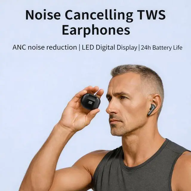 Alt view image 3 of 7 - Hybrid ANC Earbuds, Noise Cancelling Bluetooth 5.3 Headphones, Black | Rich bass, clear calls, LED battery case, USB-C charging, immersive audio for gym, commuting, school, remote work and travel