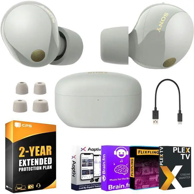 Main image of WF-1000XM5 Noise Canceling Truly Wireless Earbuds (Silver) Bundle with 2 YR CPS Enhanced Protection Pack and Audio Essentials Software