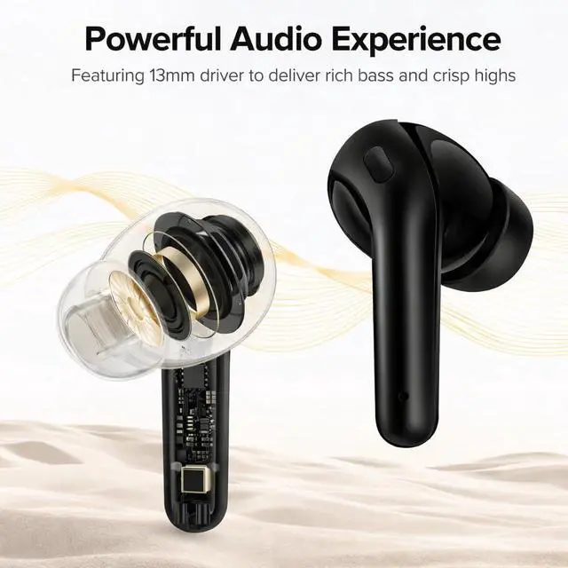 Alt view image 6 of 7 - Hybrid ANC Earbuds, Noise Cancelling Bluetooth 5.3 Headphones, Black | Rich bass, clear calls, LED battery case, USB-C charging, immersive audio for gym, commuting, school, remote work and travel