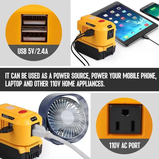 Alt view image 3 of 6 - 150W Phone Charger Adapter for Dewalt 18V-60V Battery w/Dual USB Port | DC 18V to AC 120V Top Off Inverter Power Supply for Dew-alt Perfect for Outdoor Generator(No Battery)