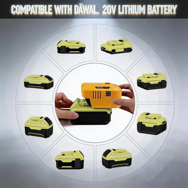 Alt view image 4 of 6 - 150W Phone Charger Adapter for Dewalt 18V-60V Battery w/Dual USB Port | DC 18V to AC 120V Top Off Inverter Power Supply for Dew-alt Perfect for Outdoor Generator(No Battery)