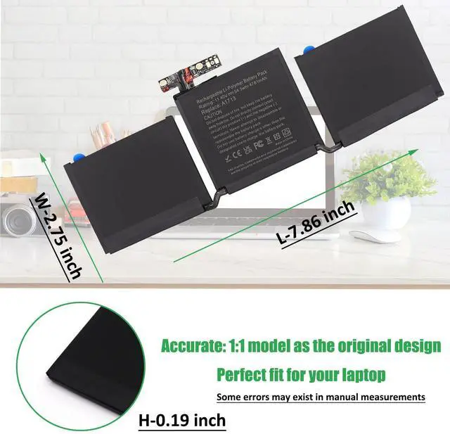 Alt view image 5 of 7 - A2171 A1713 Laptop Battery Replacement for MacBook Touch Pro A1708(2016,2017) A2159(2019) A2289(2020) A2338(M1, 2020) EMC 3301 3456 3578 MUHN2LL/A MUHN2B/A MUHP2LL/A 11.4V
