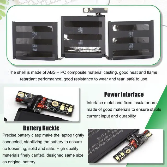 Alt view image 6 of 7 - A2171 A1713 Laptop Battery Replacement for MacBook Touch Pro A1708(2016,2017) A2159(2019) A2289(2020) A2338(M1, 2020) EMC 3301 3456 3578 MUHN2LL/A MUHN2B/A MUHP2LL/A 11.4V