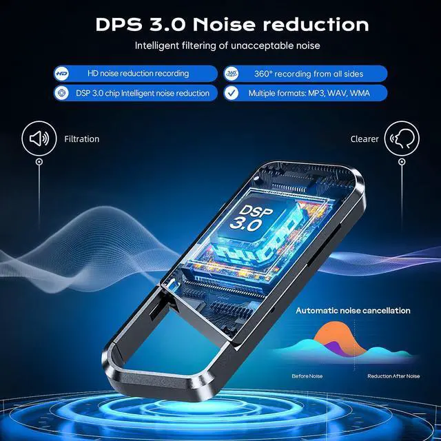 Alt view image 3 of 7 - 128GB Voice Activated Recorder with Playback - Recording Device with 3200H Long Duration Vioce Recorder for Lectures & Meetings - HD Audio Recorder Supporting MP3/WAV Formats