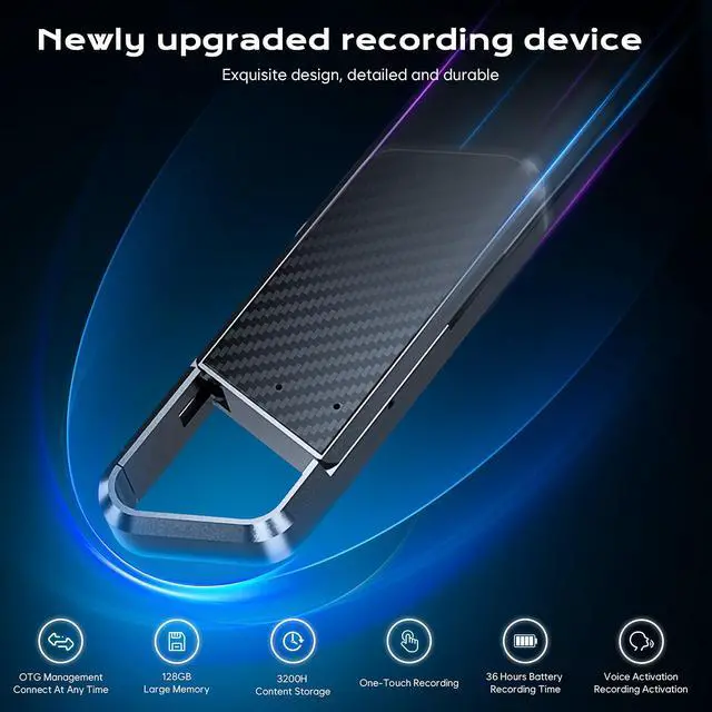 Alt view image 2 of 7 - 128GB Voice Activated Recorder with Playback - Recording Device with 3200H Long Duration Vioce Recorder for Lectures & Meetings - HD Audio Recorder Supporting MP3/WAV Formats