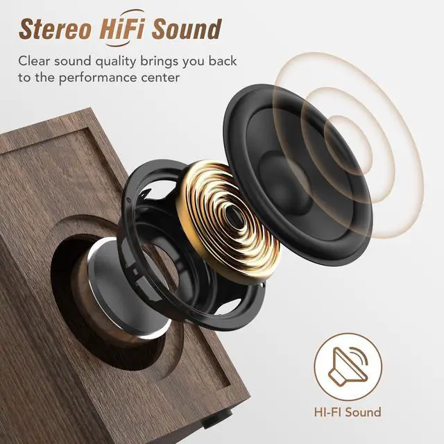 Alt view image 4 of 6 - Vinyl Record Player with 24W HiFi Stereo Speakers Vintage Bluetooth Turnable for Vinyl Records with Belt Drive 2-Speed, Magnetic Cartridge RCA Output BT5.3