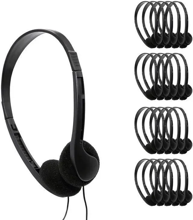 Main image of AE-08 50 Pack Disposable On-Ear Headphones with 3.5mm Plug, Black