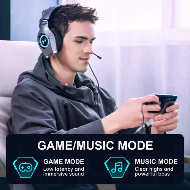 Alt view image 6 of 7 - Hecate GX Hi-Res Gaming Headset for PS4/ PS5/ PC/Switch/Xbox Gamepad - USB/Type-C/3.5mm Wired Gaming Headphones with Microphone RGB Lighting - ENC Noise Cancelling - 50mm Driver (Grey)