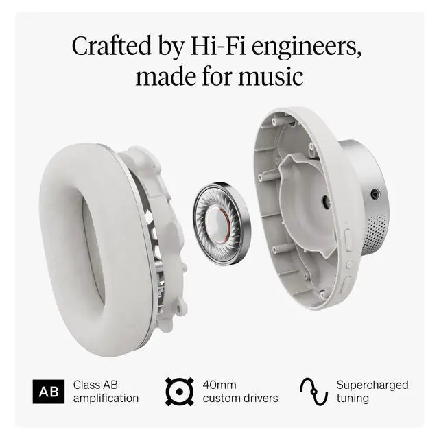 Alt view image 2 of 6 - Melomania P100 SE Headphones - Bluetooth, Active Noise Cancelling with Hi-Fi Sound, 100 Hour Playback with User Replaceable Battery, Gaming Mode and Carry Case - White