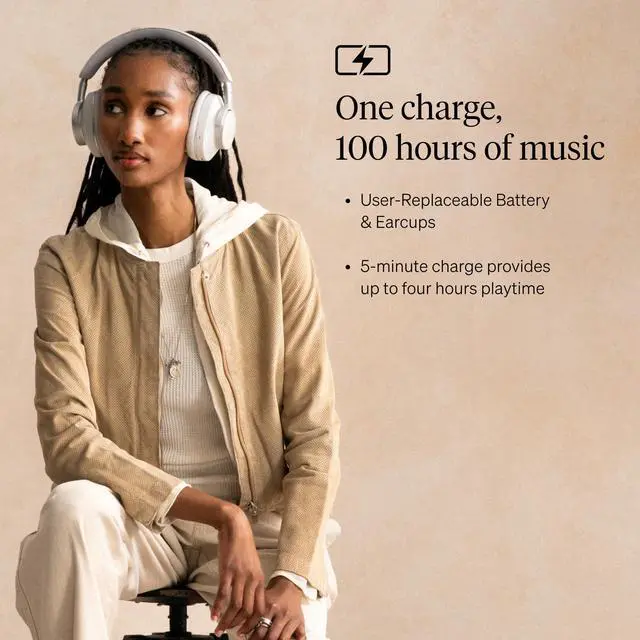 Alt view image 3 of 6 - Melomania P100 SE Headphones - Bluetooth, Active Noise Cancelling with Hi-Fi Sound, 100 Hour Playback with User Replaceable Battery, Gaming Mode and Carry Case - White