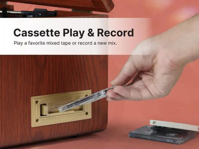 Alt view image 6 of 7 - Monument 8-in-1 Turntable Music Center with 3-Speed Record Player, CD/MP3/Cassette Player, AM/FM Radio, Dual Bluetooth in & Out, USB Playback & Record, and Built-in Stereo Speakers, Graphite