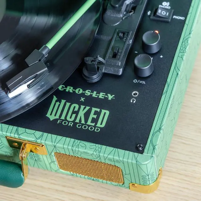 Alt view image 4 of 7 - CR8005F-EW Wicked Elphaba Cruiser Record Player, Emerald Green | 3-Speed Turntable, Bluetooth In / Out, Built-in Stereo Speakers, Isolated Internal Speakers Minimize Vibration