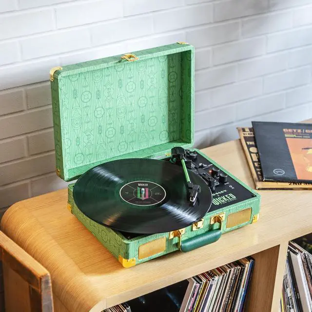 Alt view image 3 of 7 - CR8005F-EW Wicked Elphaba Cruiser Record Player, Emerald Green | 3-Speed Turntable, Bluetooth In / Out, Built-in Stereo Speakers, Isolated Internal Speakers Minimize Vibration