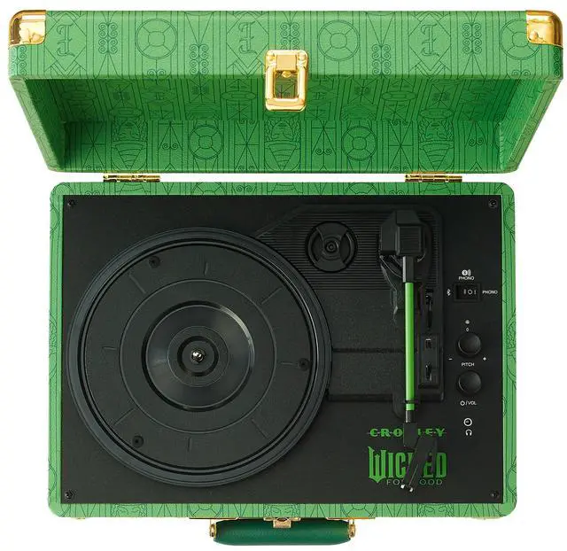 Alt view image 6 of 7 - CR8005F-EW Wicked Elphaba Cruiser Record Player, Emerald Green | 3-Speed Turntable, Bluetooth In / Out, Built-in Stereo Speakers, Isolated Internal Speakers Minimize Vibration