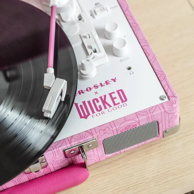 Alt view image 4 of 7 - CR8005F-PW Wicked Glinda Cruiser Record Player, Pink | 3-Speed Turntable, Bluetooth In / Out, Built-in Stereo Speakers, Isolated Internal Speakers Minimize Vibration