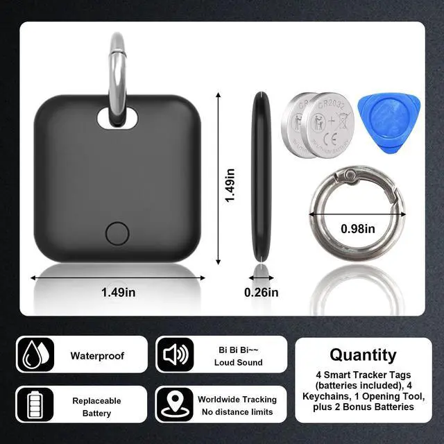 Alt view image 2 of 7 - Smart Tracker Tags-4 Pack(iOS Only) Compatible with Apple with 2 Batteries,Replaceable Battery,Bluetooth Luggage Smart GPS Tag Works with Apple Find My APP,Item Finders for Dog/Key/Luggage