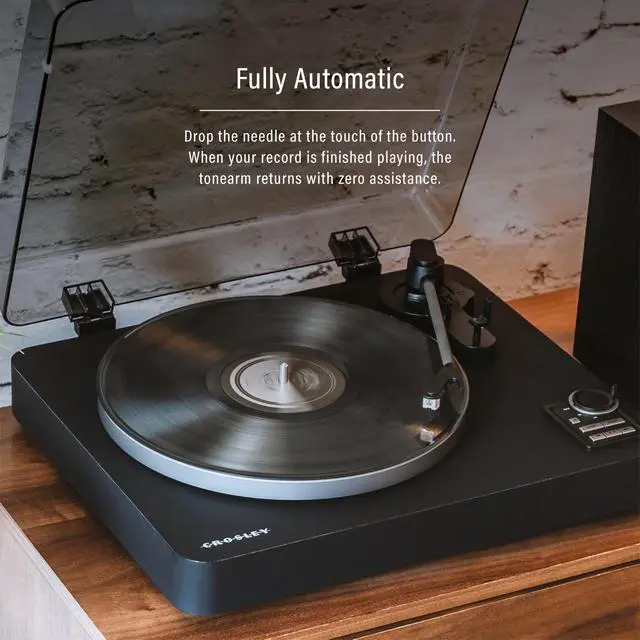 Alt view image 3 of 6 - C300A-BK Fully Automatic Turntable Record Player, Black | Belt-Drive, Bluetooth