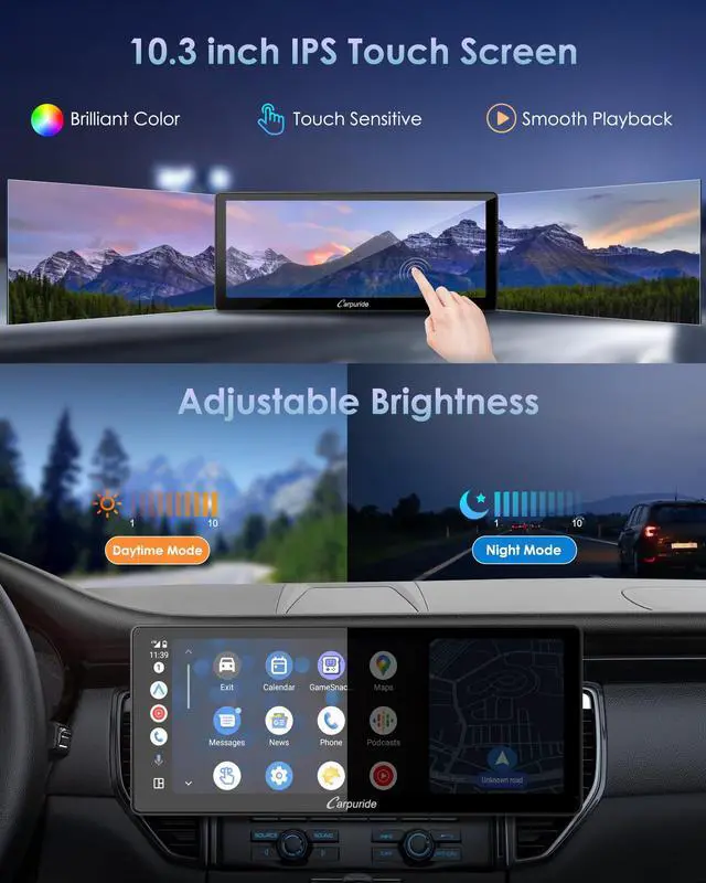 Alt view image 2 of 7 - 10.3" Double Din Car Stereo with Wireless CarPlay & Android Auto | Car Radio Detachable Floating Touchscreen Car Audio Receivers with Bluetooth EQ Subwoofer Backup Camera, Mirror Link, SWC
