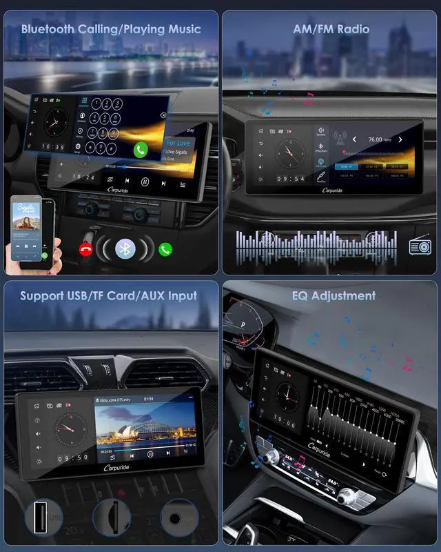 Alt view image 3 of 7 - 10.3" Double Din Car Stereo with Wireless CarPlay & Android Auto | Car Radio Detachable Floating Touchscreen Car Audio Receivers with Bluetooth EQ Subwoofer Backup Camera, Mirror Link, SWC