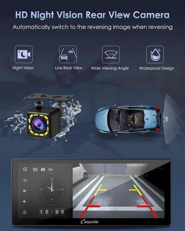 Alt view image 5 of 7 - 10.3" Double Din Car Stereo with Wireless CarPlay & Android Auto | Car Radio Detachable Floating Touchscreen Car Audio Receivers with Bluetooth EQ Subwoofer Backup Camera, Mirror Link, SWC