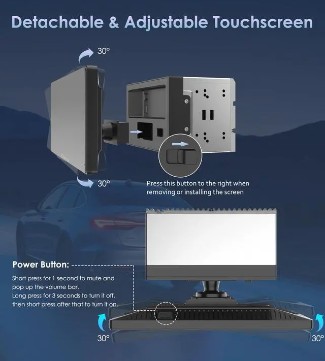 Alt view image 7 of 7 - 10.3" Double Din Car Stereo with Wireless CarPlay & Android Auto | Car Radio Detachable Floating Touchscreen Car Audio Receivers with Bluetooth EQ Subwoofer Backup Camera, Mirror Link, SWC