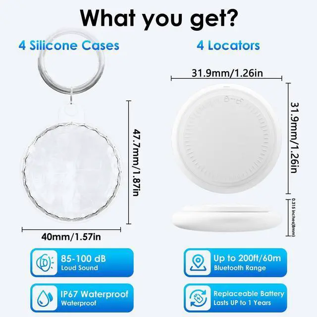 Alt view image 2 of 7 - 4 Pack Android Tracker Tags,Bluetooth Tracker Tags Both iOS and Android Android Smart Tags for Androd with 4 Waterproof Keyrings,Tracker for Androd Phones for Luggage,Wallet,Key,Suitcases