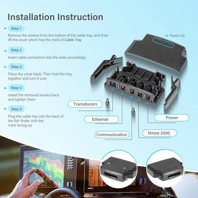 Alt view image 6 of 7 - 740184-1 Helix Cable Collector Tray (HCCT) Fit for Humminbird Helix8/9/10/12 Series Fish Finders All Models, Cable Secure, Quick Attachment/Removal