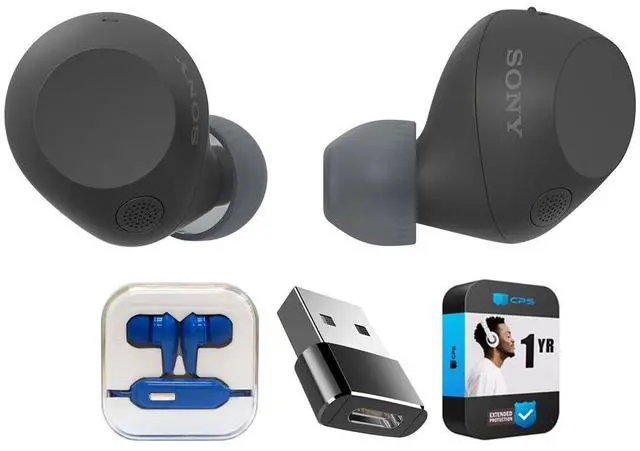 Main image of WF-C710NB Truly Wireless Noise Canceling Earbuds Black Bundle with Mizco Travelocity in-Ear Headphone (Colors May Vary), Converter Adapter and 1 YR CPS Enhanced Protection Pack