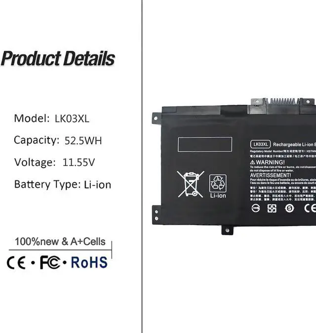 Alt view image 2 of 7 - LK03XL 52.5Wh Laptop Battery Compatible with HP Envy x360 15-bp 15-bq 15-cn | 15m-bp 15m-bq 15m-cn and Envy 17-ae 17m-ae Series, Compatible with L09281-855 L09280-855 916814-855 HSTNN-LB7U
